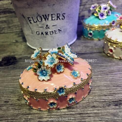 New Trinket Box with Flowers and Butterfly on Lid Inspired Jewelry Gift Box Vintage Butterfly in Flowers Hinged Trinket box