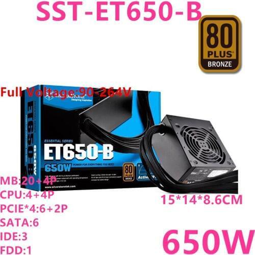 New PSU For SilverStone Brand Non-modular 80plus Bronze Game Mute Power Supply 650W Power Supply SST-ET650-B