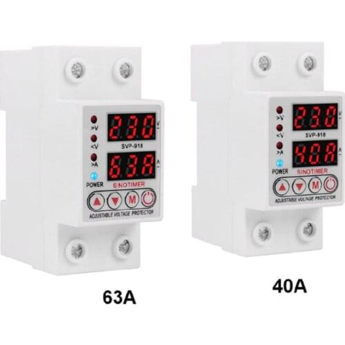 40A 63A 230V DIN relay overcurrent protection limit rail adjustable overvoltage and undervoltage protection device protection