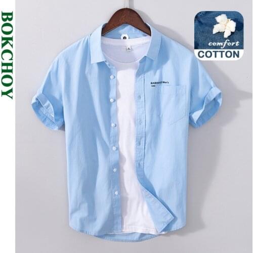 2021 Summer Spring New Men Solid Color Five-point Sleeve Shirt Casual Short-sleeved Pocket Shirt Work Wear White Blue GC-1610