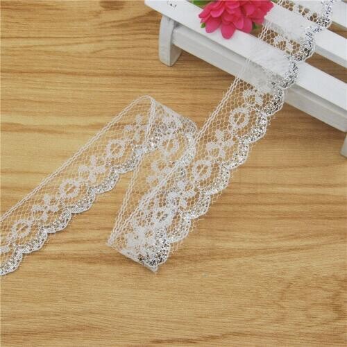 Silver White Polyester Lace 2cm Trim Fabric Sewing Accessories Cloth Wedding Dress Decoration Ribbon Craft Supplies 400yard L366