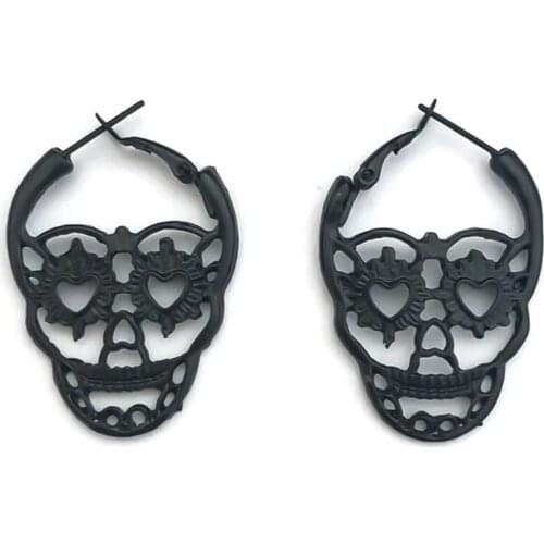 Silver Color Punk Hollow Skull Skeleton Stud Earrings Party Costume Jewelry Large Earrings For Women