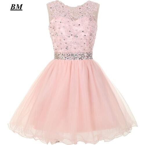 BM Newest Blue Short Homecoming Dresses 2019 Beading Tulle Graduation Cocktail Formal Prom Party Gown Vestido de Formatura BM197