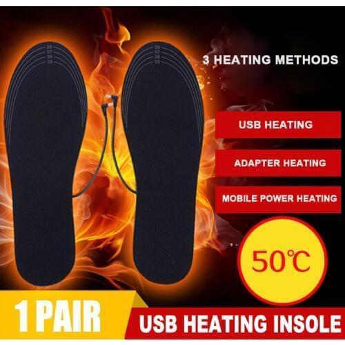 1 Pair USB Heated Shoe Insoles Foot Warming Pad Feet Warmer Sock Pad Mat Winter Outdoor Sports Heating Insoles Winter Warm