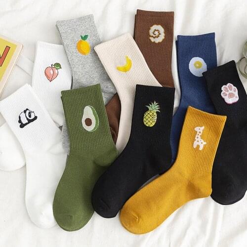 Cute Cartoon Fruit Print Avocado Banana Cherry Peach Panda giraffe Girls Kawaii Socks meias Korean Harajuku Colorful Funny Socks