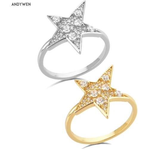 ANDYWEN 100% 925 Sterling Silver Gold Full Zircon Star Size Ring Women Large Big Women Rock Punk Party Jewelry Party Fine Jewels