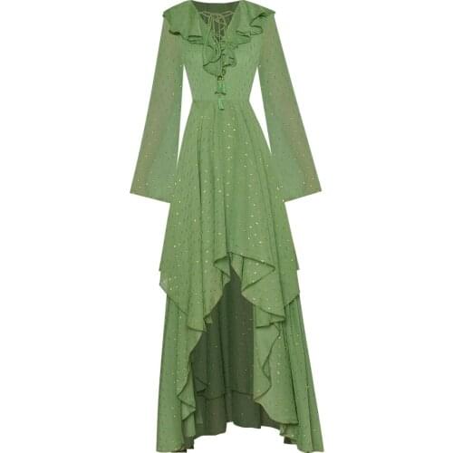 Top Quality New Long Dress 2021 Autumn Party Evening Women Golden Print Cross String Sexy Front Short Bacck Long Maxi Dress