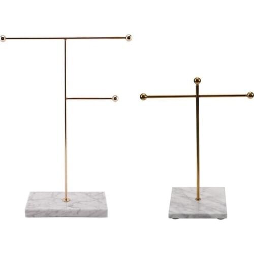 Gold Storage Shelf with Marble Base Fashion Ins Modern Jewelry Ring Necklace Earrings Metal Display Stand