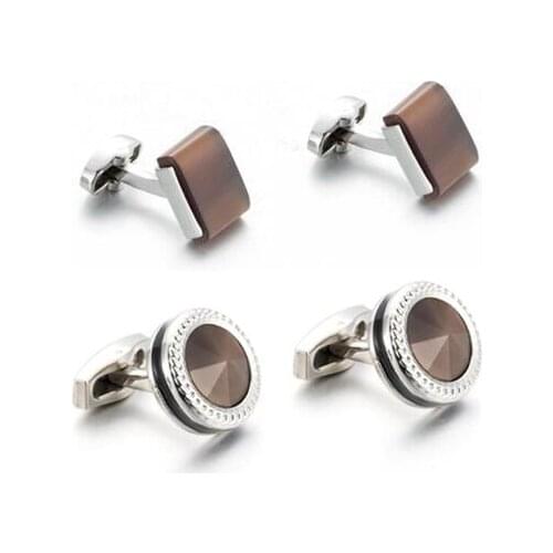 10pairs/lot Elegant Brown Opal Cufflinks Copper Cats Eye Stone Cuff Links Business Style Mens Jewelry Wholesale