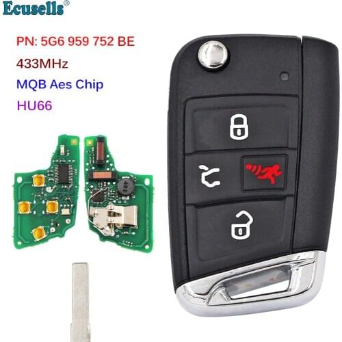 4 Button ASK 433MHz Smart Remote Key for VW Volkswagen Golf GTI Jetta Tiguan MQB AES PN: 5G6 959 752 BM BE HU66 Comfort Access