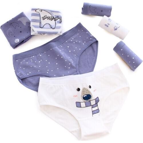 5PCS cartoon cotton girl briefs polar bear underpanties womens mid-waist cotton crotch briefs cotton girl underwear