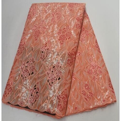 5yards/pc) high quality peach African handcut organza lace fabric with wonderful embroidery and sequins for party dress OP96