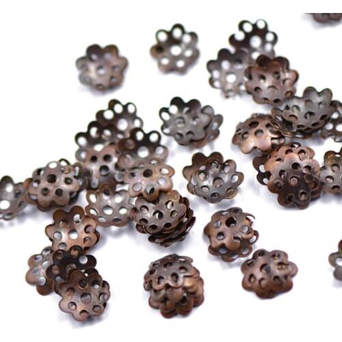 50Pcs Copper Plated Metal Flower Bead Caps Great For DIY Jewelry Making-8mm