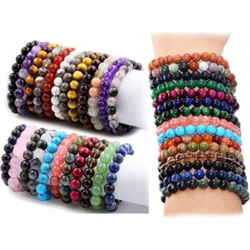 8mm Handmade Mixed Natural Stone Round Beads Stretchy Bracelet Men Healing Reiki
