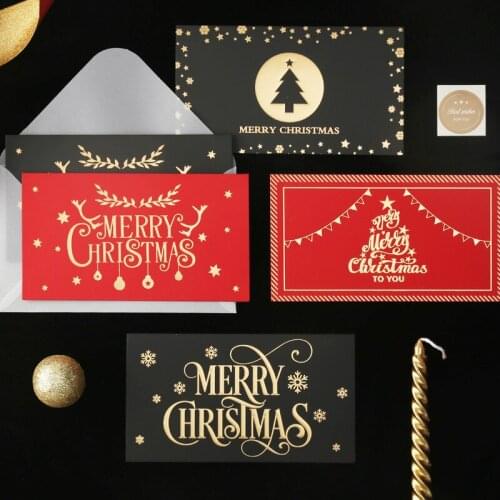 8pcs Shiny Letter Christmas Card With Envelope Christmas Tree Postcard Creative Message Gift Holiday Decoration Party Supplies
