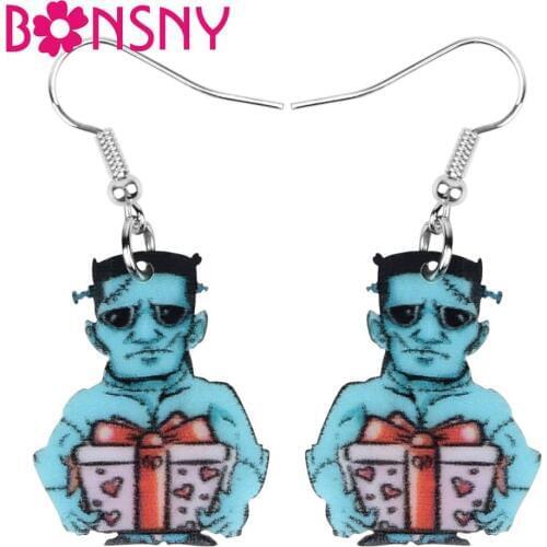 Bonsny Acrylic Halloween Anime Zombie Gift Box Earrings Drop Dangle Festival Accessory Jewelry For Women Girls Teens Charms Gift