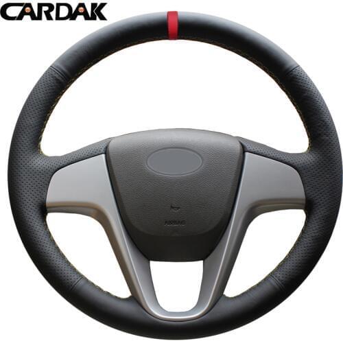 CARDAK DIY Soft Leather car steering wheel cover for Hyundai Solaris Verna i20 Accent 2008-2012 Customized Car Accessories
