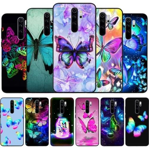 Colorful Butterfly black Silicone Phone Case For Redmi note 9 8 7 Pro S 8T 7A Cover