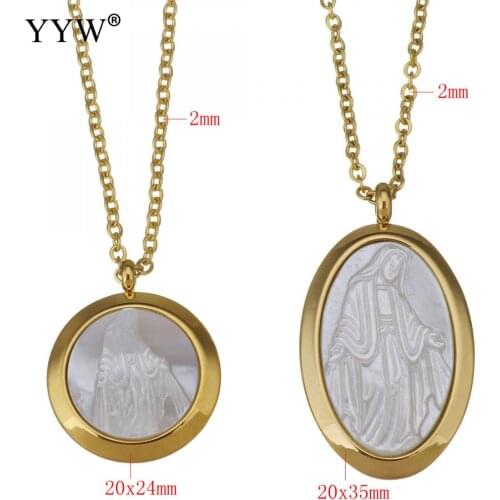 Christian Jewelry Pendant Necklace Fantasies for Womens With White Shell With 2inch Extender Chain Necklace Unisex Gold Color