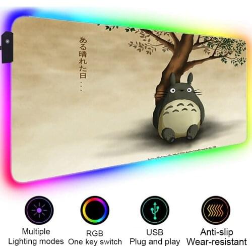 Gaming Mouse Pad Anime Totoro Computer Desk Non-slip Mat Mouse Mats Xxl Mousepad Rgb Keyboard Pc Gaming Accessories Backlit Mat