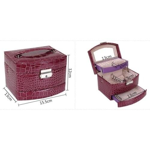 Juelee High Grade Crocodile Print Jewelry Display Box 3 Layers Ring Necklace Jewelry Case Lady Gift Home Storage Supplies