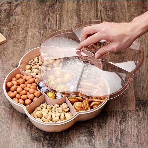 Candy Box Plastic Snack Tray Case Flower Shape Nut Storage Box Rotation Dried Fruit Plate Wedding Gift Home Organizer