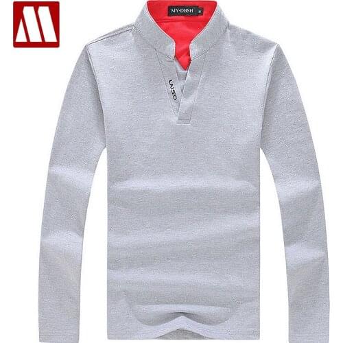 Fashion Solid V-Neck Mens T-Shirt 2021 Summer Long Sleeve Leisure T Shirts Men Cotton Slim Fit Man Top Tees Shirt Plus size 5XL