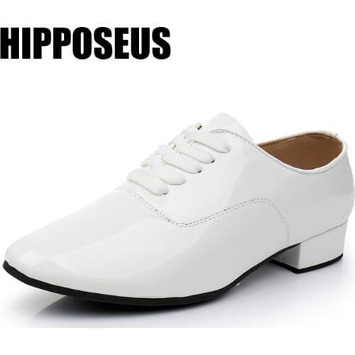 Men Modern Dance Shoes Leather/Pu Latin/Salsa/Tango/Ballroom Rubber/Soft Sole 3.5cm Heels Dancing Shoes for Men/Boys Black White