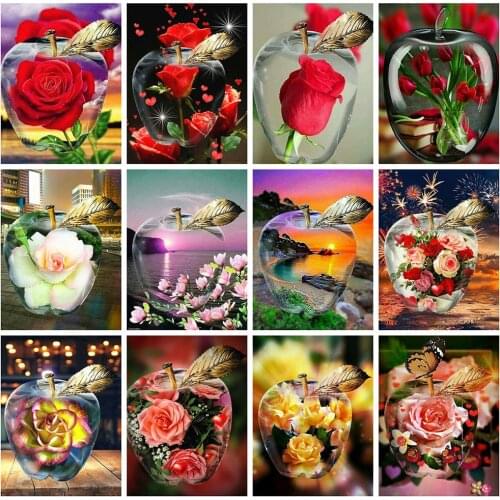 HUACAN Diamond Painting Kit Landscape Flower 5D Diamond Embroidery Cross Stitch Apple Pictures Of Rhinestones Mosaic Craft Kit