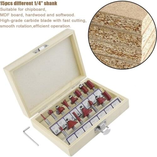 15 pcs Milling Cutter Kits for Wood Router Woodworking Electric Trimmer Wood Milling Engraving Slotting Trimming Machine