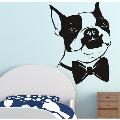 Bow Tie Boston Terrier Wall Decal Removable Cute Dog Head Wall Stickers For Kids Rooms Bedding Decor Art Mural Decals SYY79