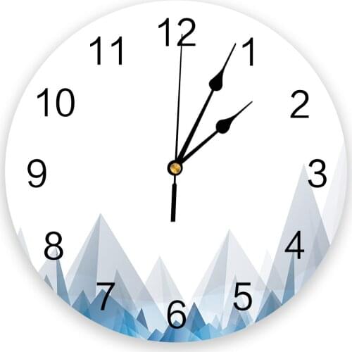 Abstract Blue Mountain White Wall Clock Round Style Fashion Modern Design Wall Clock Home Living Room Bedroom Decoration
