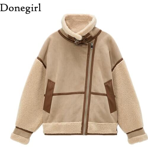 2020 New Faux Shearling Sheepskin Coat Women Leather Thick Suede Jacket Women Autumn Winter Lambs Wool Short Motorcycle Coats
