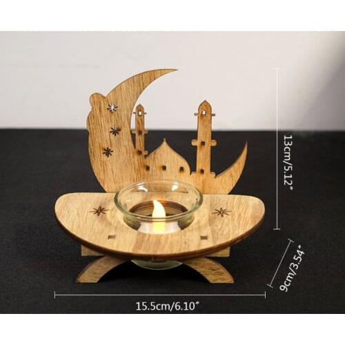 2021 New DIY Wood Eid Mubarak Moon LED Candlestick Light Wooden Decoration Ramadan Home