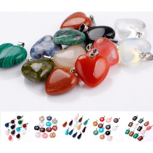 Wholesale 12PCS/lot 20mm Colors Natural Stone Pendants Birthday Stones Crystal Pendant For Necklace Women Men Trendy DIY Making