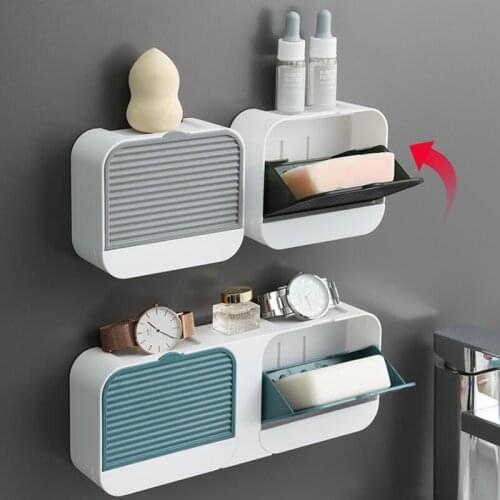 1/2 Grid Drain Soap Holder Flip Soap Box Bathroom Accessories Storage Box Drawer Tray Shelf Wall Mounted Free Perforation