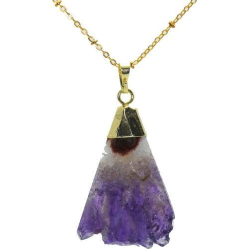 Purple crystal quartz drusy druzy pendant necklace besom sector charm chain necklace raw cluster geode druzy stone necklace