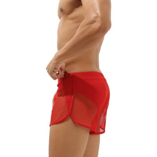 Sexy See Through Transparent Men‘s Sleep Bottoms Mesh Breathable Home Arrow Shorts Casual Lounge Pajama Boxers Underwear Trunks