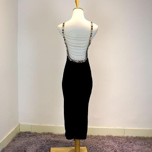 Customize 2020 Luxury Diamonds Beading Strap Sexy Backless Vestido Round neck Sleeveless Evening Bodycon Slim Dresses