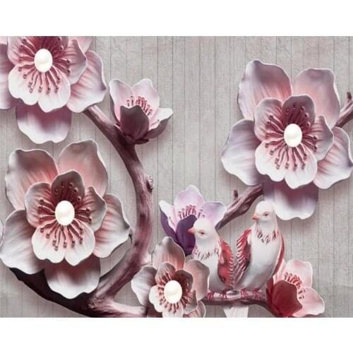 Custom Size beautiful 3d murals embossed floral butterfly TV living room background Self Adhesive wallpapers decorate Waterproof