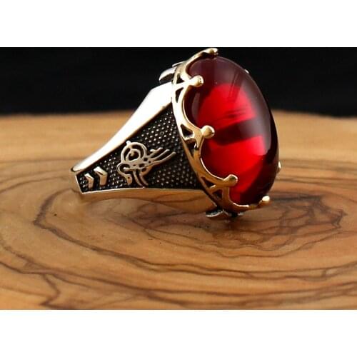 925 Sterling Silver Ring For Men with Red Zircon Stone Jewelry Fashion Vintage Gift Aqeq Onyx Mens Rings All Size made in Turkey