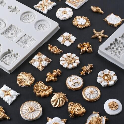 Retro Wedding Cake Mold European Embossed Gemstone Decoration Form Fondant Chocolate Plaster Aromatherapy Mould Jewelry Decor