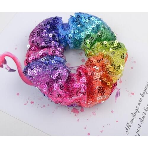 4.3 inches Women Solid Sequin Scrunchie Elastic Ponytail Holder Hair Band For Girls Handmade Hair Rope Headband Hair Accessories