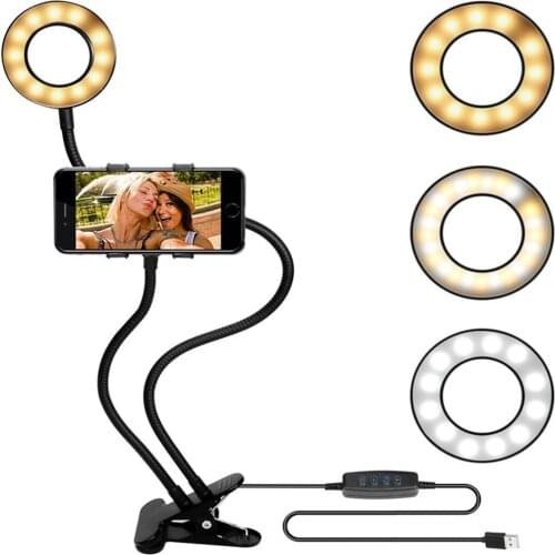 LED Selfie Ring Light With Phone Holder USB Photography Fill Lamps For YouTube Tiktok Live Streaming Makeup Video Light