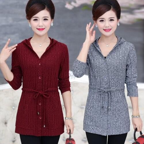 5XL Plus Size Mother Sweaters New Fashion Women Hooded Cardigan Coat Single-Breasted Long Sleeve Slim Knitted Tops