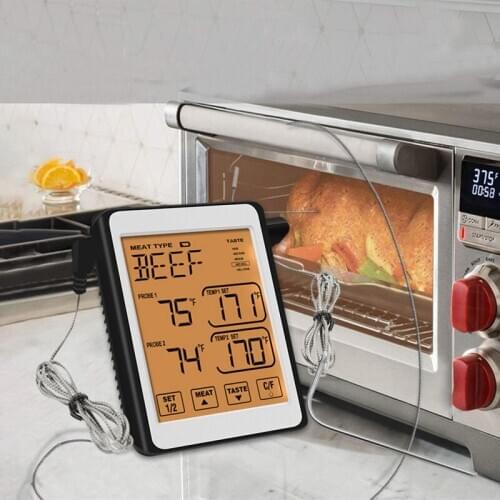 Touch Screen BBQ Thermometer Digital Oven Thermometer for Food Cooking Kitchen Meat Smoker with Two 304 Stainless Steel Probe
