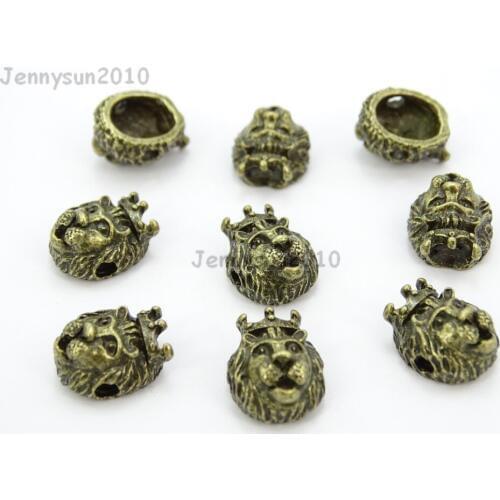 Vintage Antique Bronze Tone Solid Metal King Crown Lion Head Bracelet Connector Charm Beads 50Pcs/Pack