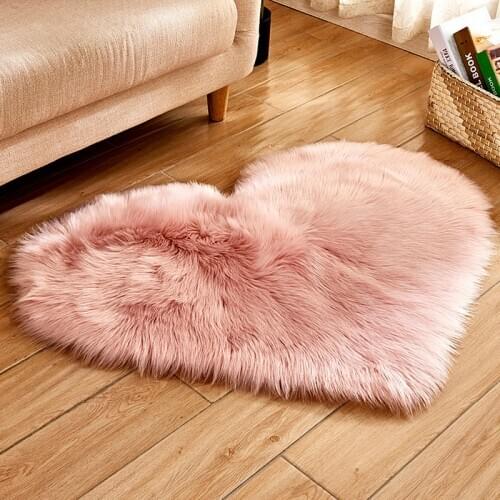 Shaggy Carpet Wool Faux Fluffy Mats Artificial Sheepskin Hairy Mat Love Heart Rugs NO Lint Carpet For Living Room