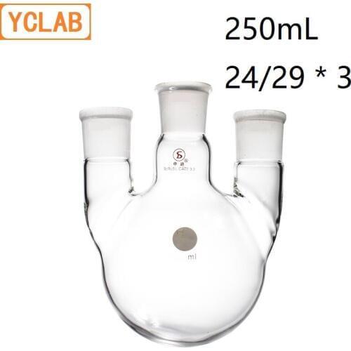 YCLAB 250mL 24/29 * 3 Distillation Flask Straight Shape with Three Necks Standard Ground Mouths Distilling Round Bottom