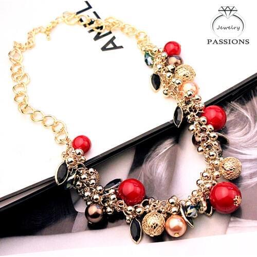 Luxury Big Pearl Necklace Colorful Crystal Imitation Pearl Exaggeration Necklace Collier For Gift Jewelry Women Sweater Chain